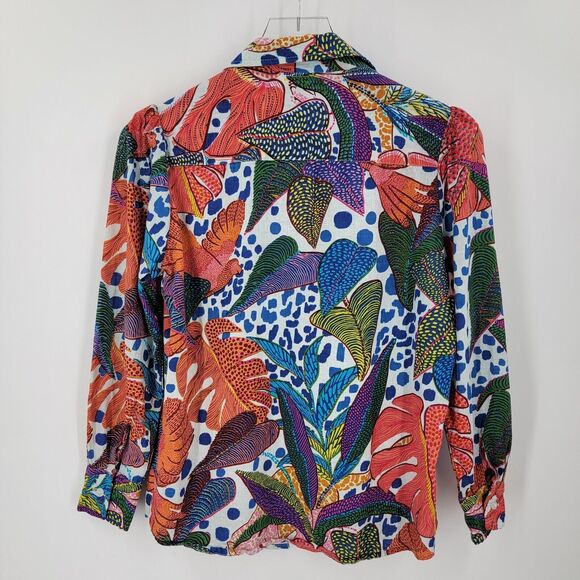 Dress Nado Blouse Women's Small Button Up Colorful Tropical Print Puff Shoulder - Picture 6 of 10